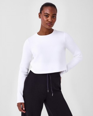 Spanx AirEssentials Cropped Long Sleeve Tops White | 95317-SFOR