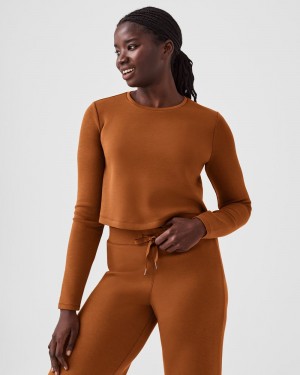 Spanx AirEssentials Cropped Long Sleeve Tops Brown | 54230-RNDO