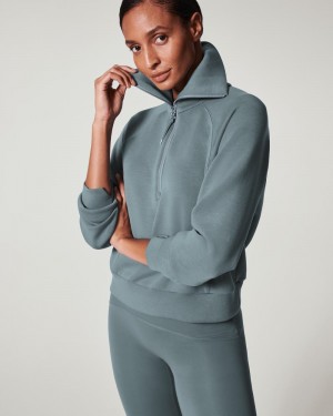 Spanx AirEssentials Half Zip Tops Blue Grey | 71409-WFEK