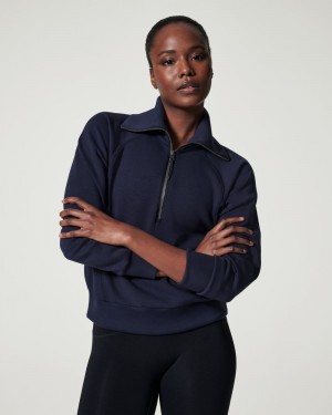 Spanx AirEssentials Half Zip Tops Navy | 68250-TZXN