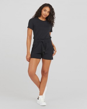 Spanx AirEssentials Short Sleeve Romper Jumpsuits Black | 36502-EDLH