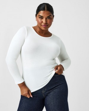 Spanx Better Base Long Sleeve Crew Tops White | 14057-ZLOQ