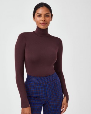 Spanx Better Base Long Sleeve Turtleneck Tops Pink Chocolate | 79326-IRYB