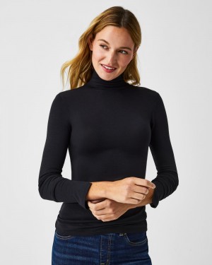 Spanx Better Base Long Sleeve Turtleneck Tops Black | 08921-BHRM