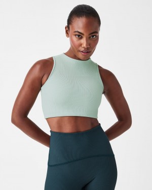 Spanx Contour Rib Mock Neck Crop Tops White | 84023-JEMP