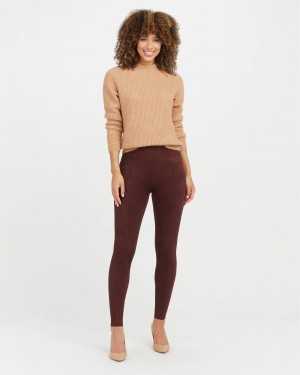 Spanx Faux Suede Leggings Burgundy | 09723-BAZR