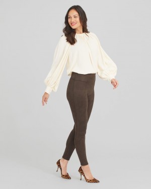 Spanx Faux Suede Leggings Chocolate Brown | 35981-XQRK