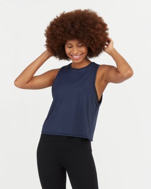 Spanx Go Lightly At-The-Hip Tank Top Navy | 76214-AHZT