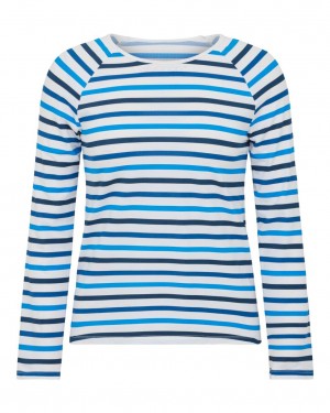 Spanx Long Sleeve Swim Shirt Swimwear Stripes Blue | 21698-TZAH