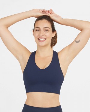 Spanx Longline Medium Impact Sports Bras Navy | 38769-MQGF