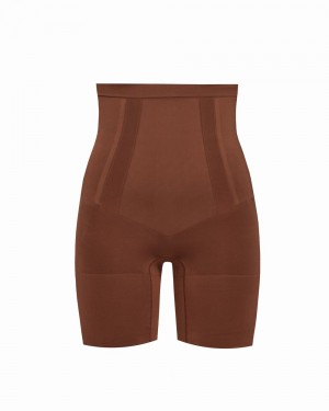 Spanx OnCore High-Waisted Mid-Thigh Shorts Brown | 20718-FVRN