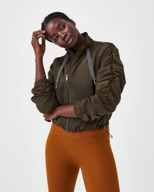 Spanx Organza Windbreaker Tops Olive/Black | 93056-JGZN