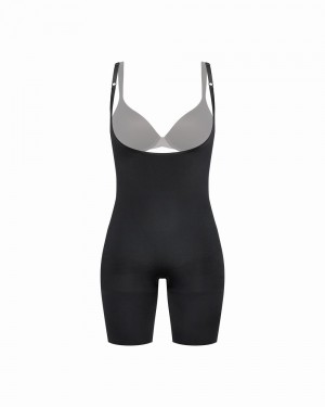 Spanx Power Open-Bust Mid-Thigh Bodysuits Black | 85230-UATJ