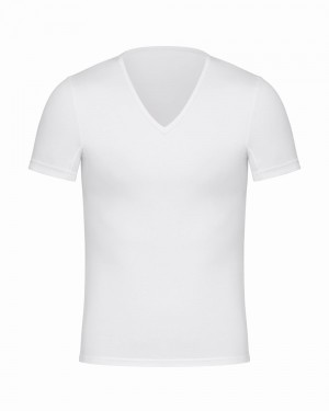 Spanx Sculpt Cotton V-Neck Undershirts White | 94368-AJPK