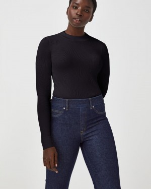 Spanx Seamless Swirl Long Sleeve Shirt Tops Black | 57168-JNSQ