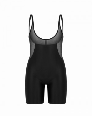 Spanx Shaping Satin Mesh Open-Bust Mid-Thigh Bodysuits Black | 32506-BPTI