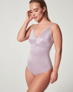 Spanx Shaping Satin Thong Bodysuits Light Purple | 24073-RENA