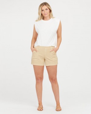 Spanx Stretch Twill, 4" Shorts Khaki | 57461-DWKZ