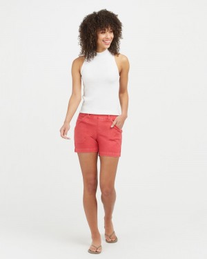 Spanx Stretch Twill, 4" Shorts Red | 65049-GMQV