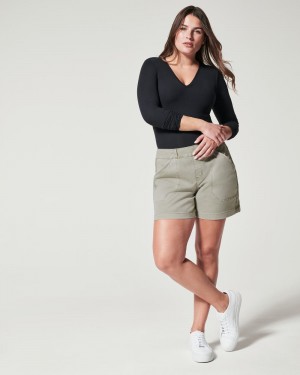 Spanx Stretch Twill, 6" Shorts Olive | 35247-IQHV