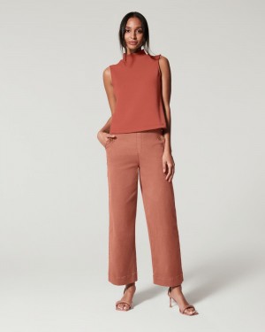 Spanx Stretch Twill Cropped Wide Leg Pants Brown | 94576-SAIX