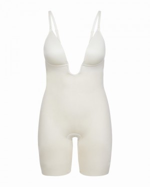 Spanx Suit Your Fancy Plunge Low-Back Mid-Thigh Bodysuits Beige | 62751-JWSQ