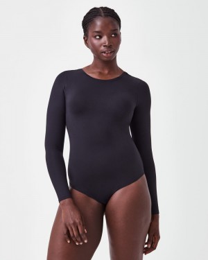 Spanx Suit Yourself Long Sleeve Scoop Neck Bodysuits Black | 48329-AFVW