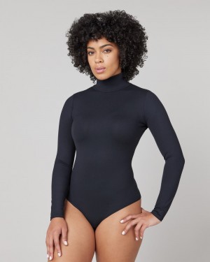 Spanx Suit Yourself Long Sleeve Turtleneck Thong Bodysuits Black | 45708-WCXZ