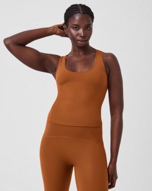 Spanx The Get Moving Fitted Tank Top Brown | 09873-DIFB