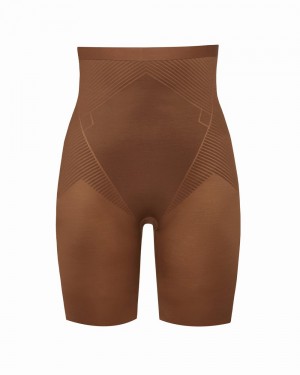 Spanx Thinstincts® 2.0 High-Waisted Mid-Thigh Shorts Brown | 84207-TELY