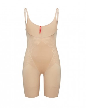 Spanx Thinstincts® 2.0 Open-Bust Mid-Thigh Bodysuits Beige | 92014-LZOV