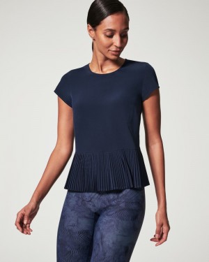 Spanx Yes, Pleats! T-Shirts Navy | 79018-JOMU