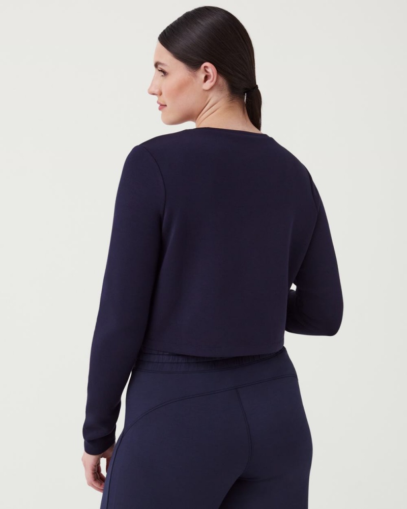 Spanx AirEssentials Cropped Long Sleeve Tops Navy | 96271-ZSHA