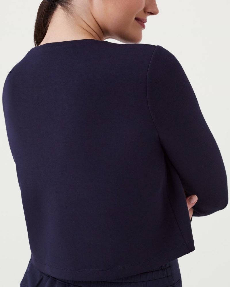 Spanx AirEssentials Cropped Long Sleeve Tops Navy | 96271-ZSHA