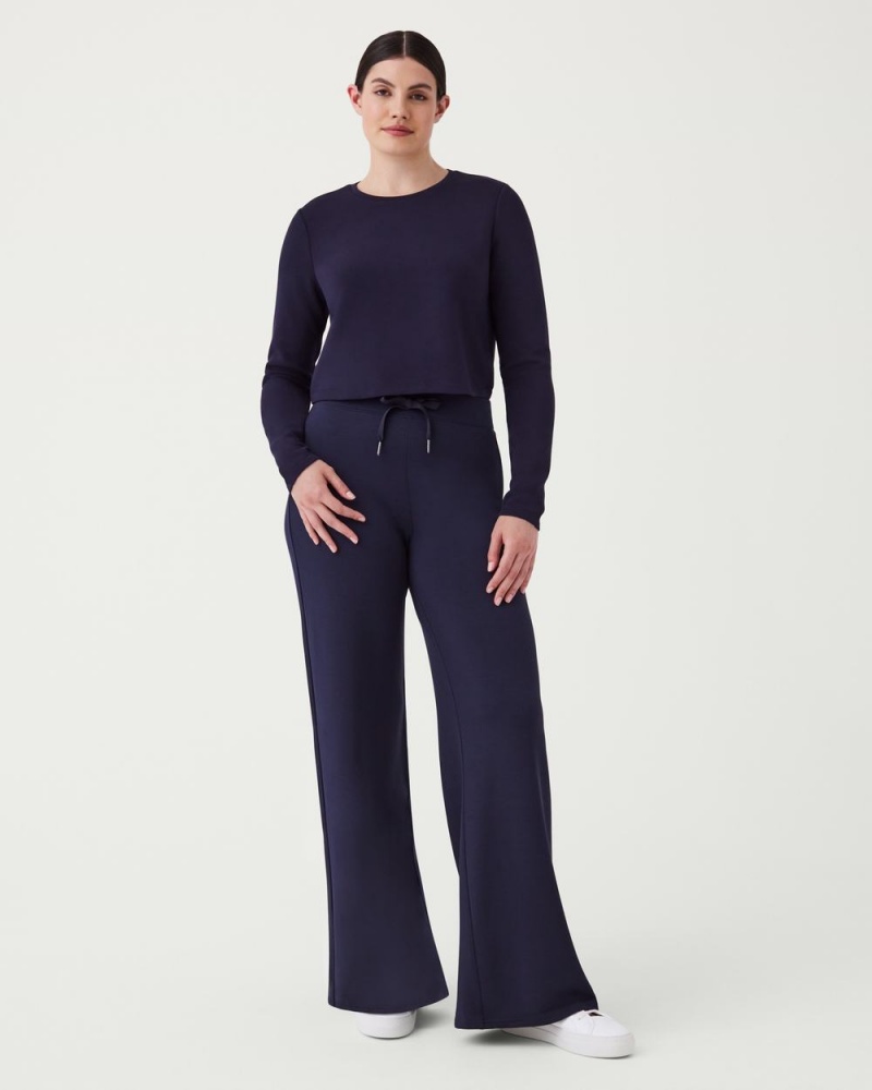 Spanx AirEssentials Cropped Long Sleeve Tops Navy | 96271-ZSHA