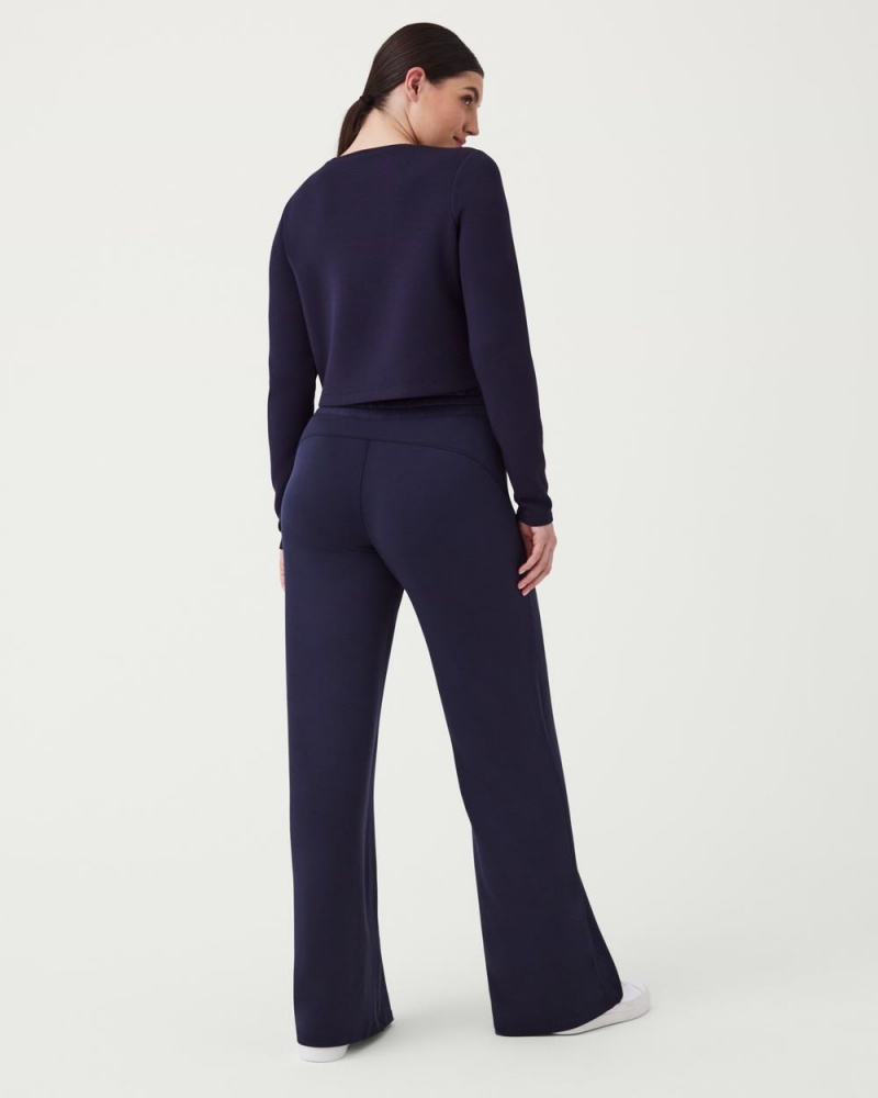 Spanx AirEssentials Cropped Long Sleeve Tops Navy | 96271-ZSHA