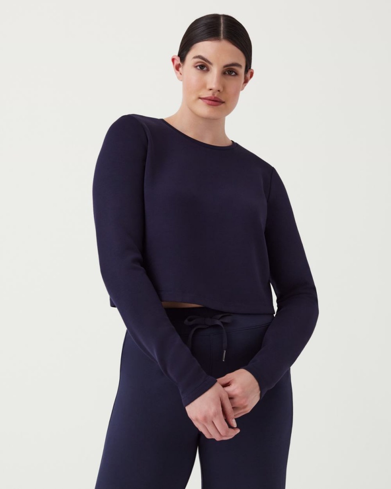 Spanx AirEssentials Cropped Long Sleeve Tops Navy | 96271-ZSHA