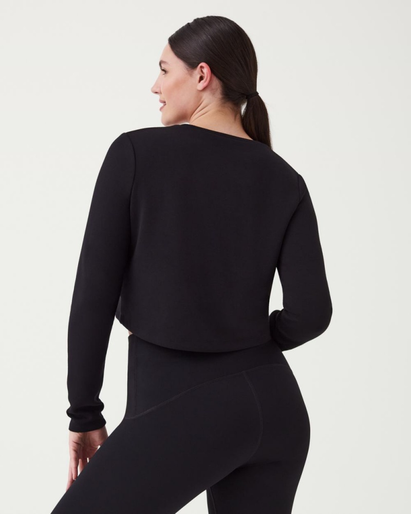 Spanx AirEssentials Cropped Long Sleeve Tops Black | 28609-AZKC