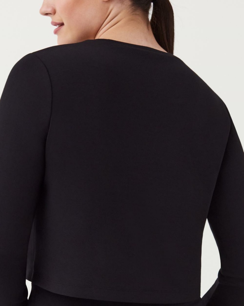 Spanx AirEssentials Cropped Long Sleeve Tops Black | 28609-AZKC