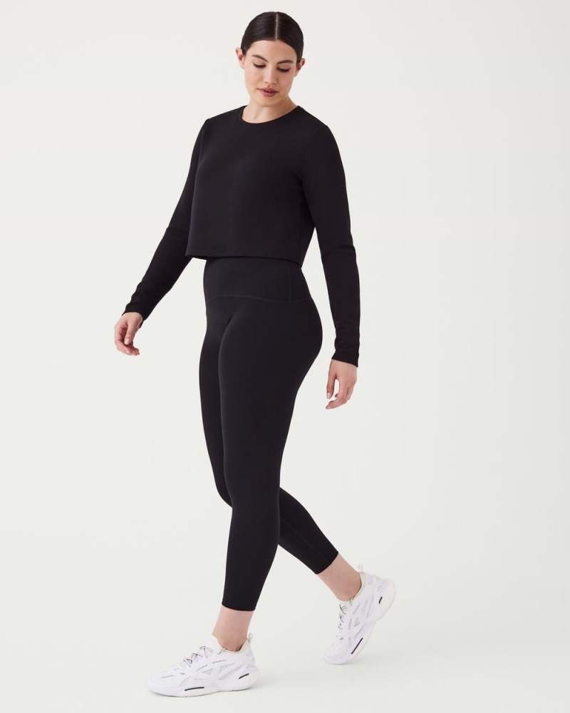 Spanx AirEssentials Cropped Long Sleeve Tops Black | 28609-AZKC