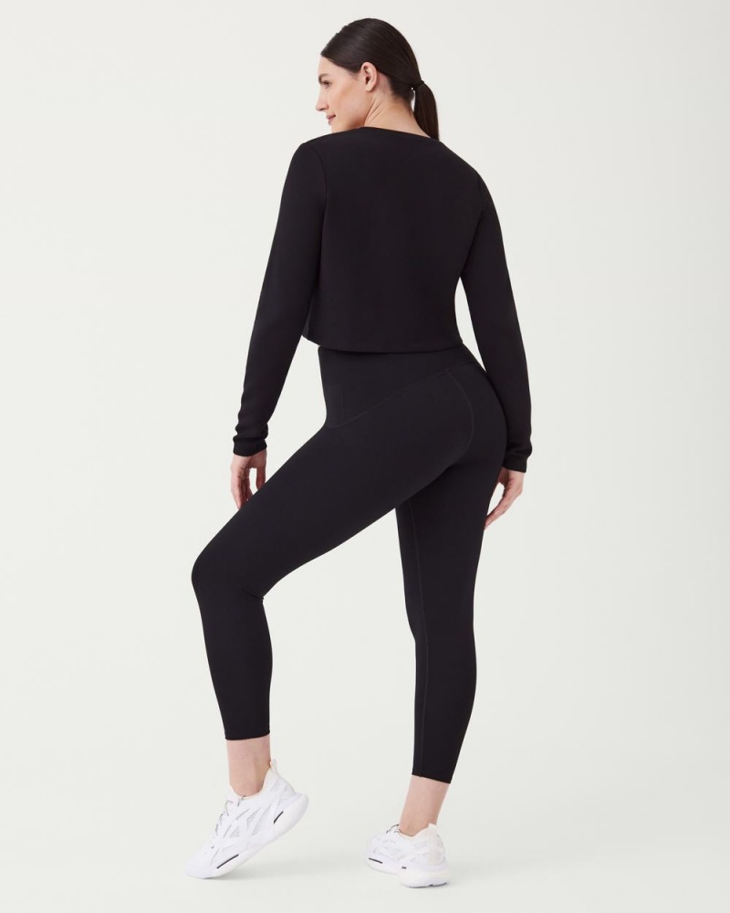 Spanx AirEssentials Cropped Long Sleeve Tops Black | 28609-AZKC