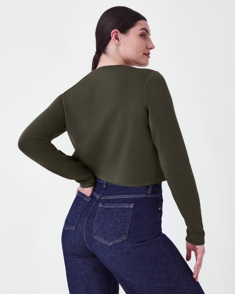 Spanx AirEssentials Cropped Long Sleeve Tops Olive | 07258-GQHP