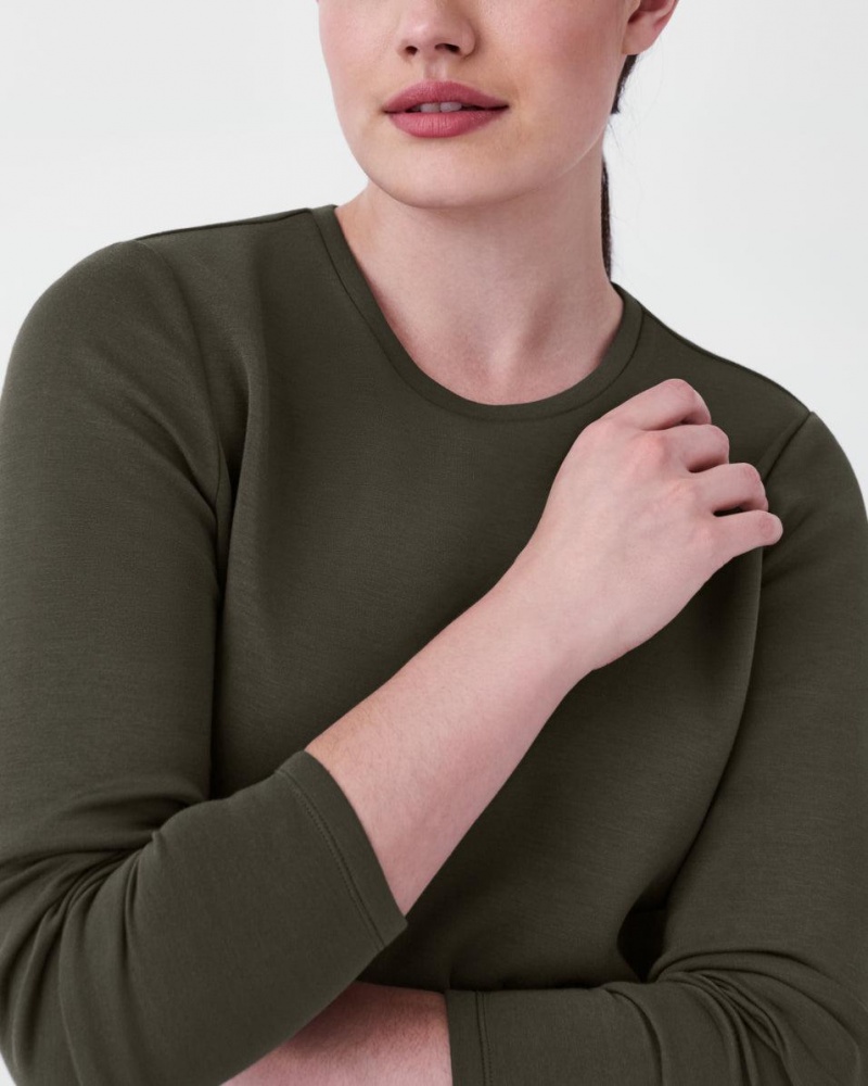 Spanx AirEssentials Cropped Long Sleeve Tops Olive | 07258-GQHP