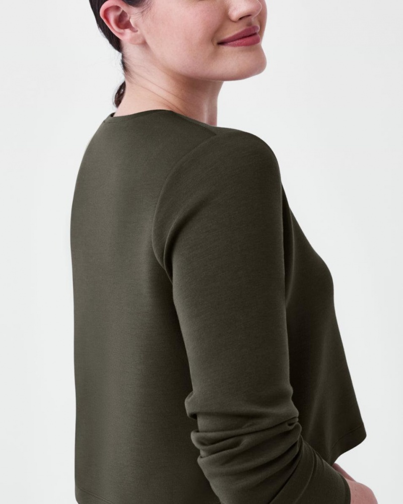 Spanx AirEssentials Cropped Long Sleeve Tops Olive | 07258-GQHP