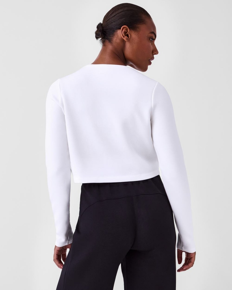 Spanx AirEssentials Cropped Long Sleeve Tops White | 95317-SFOR