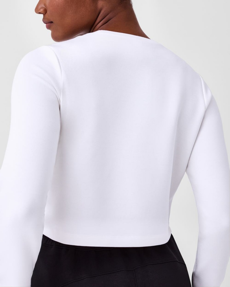 Spanx AirEssentials Cropped Long Sleeve Tops White | 95317-SFOR