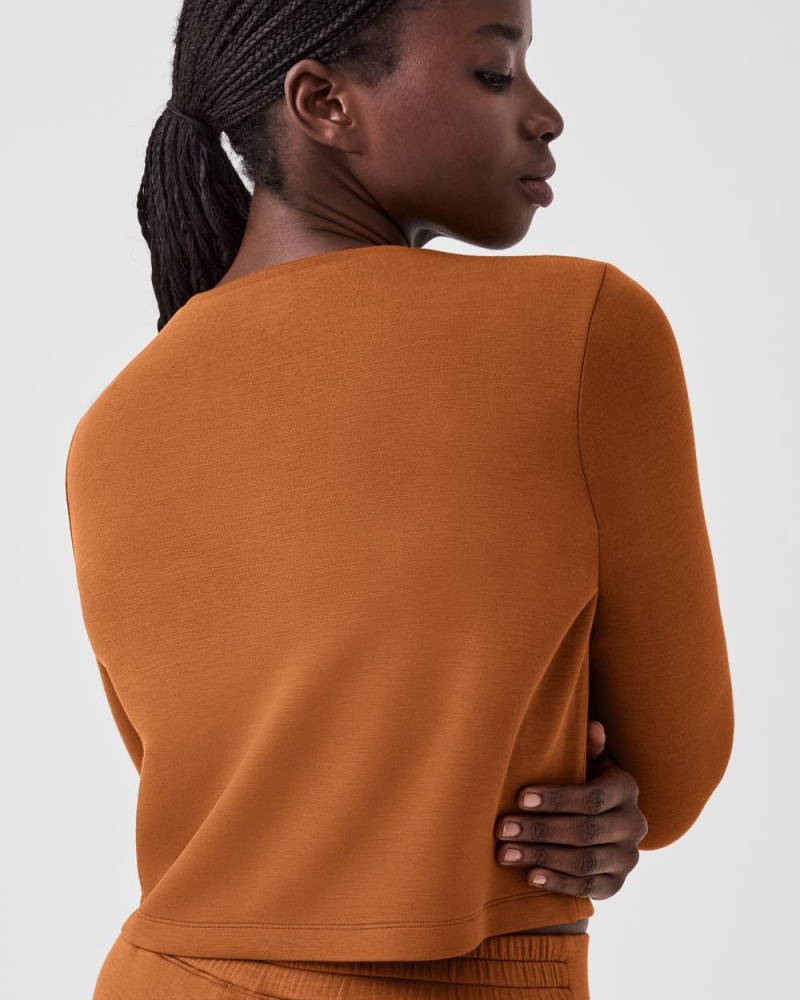 Spanx AirEssentials Cropped Long Sleeve Tops Brown | 54230-RNDO