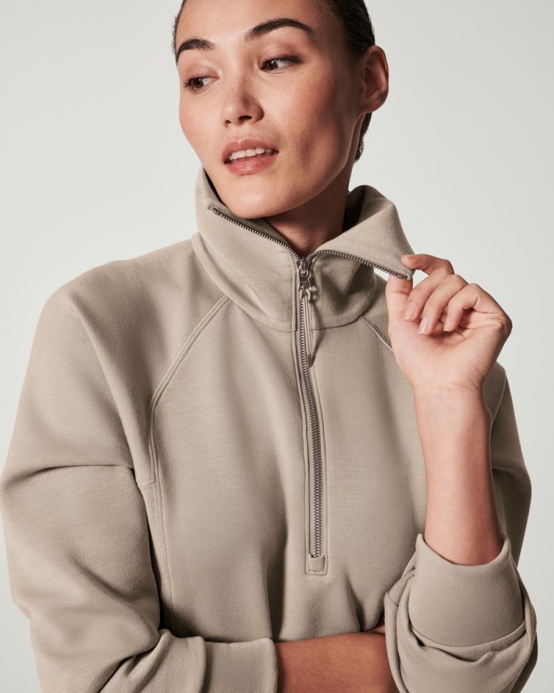 Spanx AirEssentials Half Zip Tops Beige | 45712-RJKG