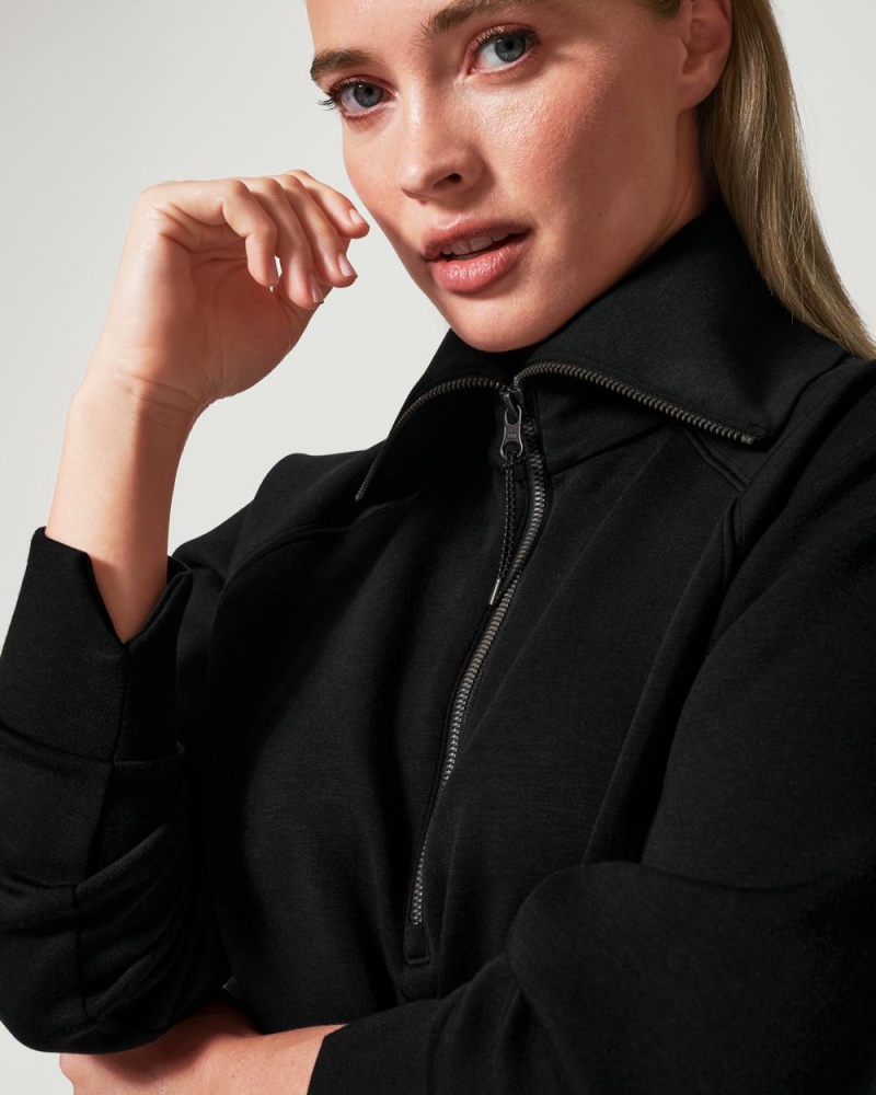 Spanx AirEssentials Half Zip Tops Black | 52014-EIXJ