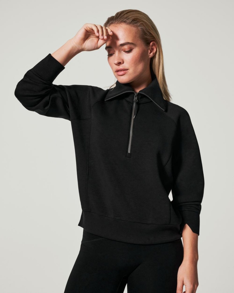 Spanx AirEssentials Half Zip Tops Black | 52014-EIXJ